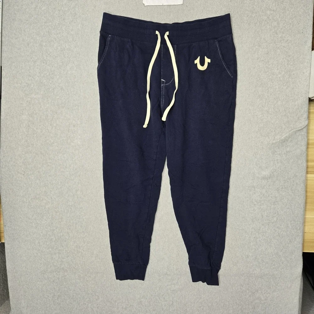 True Religion Men Pants L/G Blue Sweatpants Jogger Logo Sweatpant 28